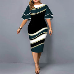 Plus Size Waist Figure Flattering Skinny Sheath Short Sleeve Dress - Acapparelstore