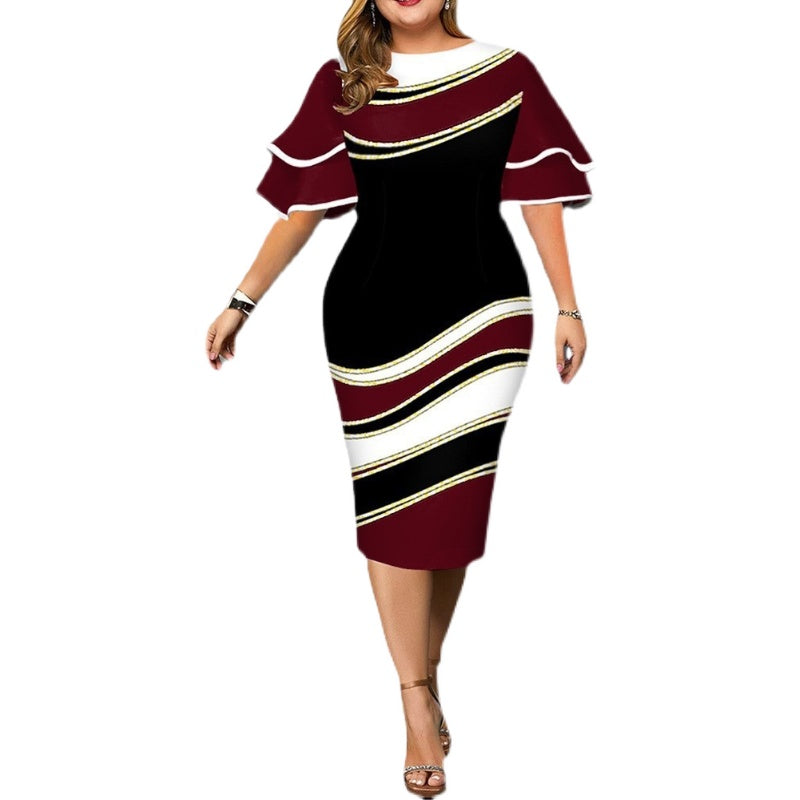 Plus Size Waist Figure Flattering Skinny Sheath Short Sleeve Dress - Acapparelstore