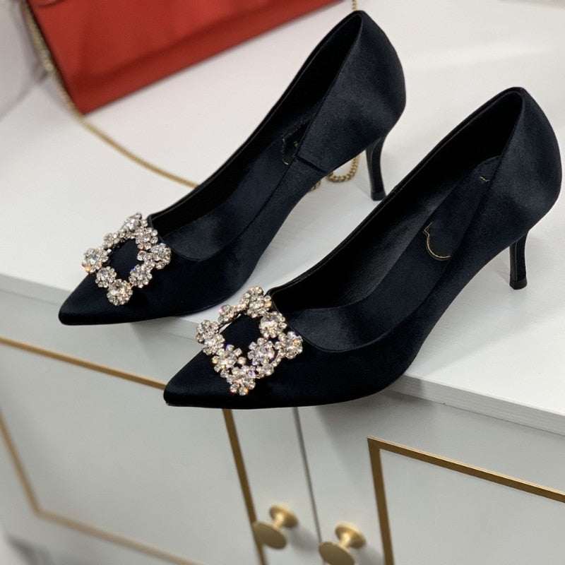 Rhinestone Pointed High Heels Stiletto Party Wedding ShoesWomen&