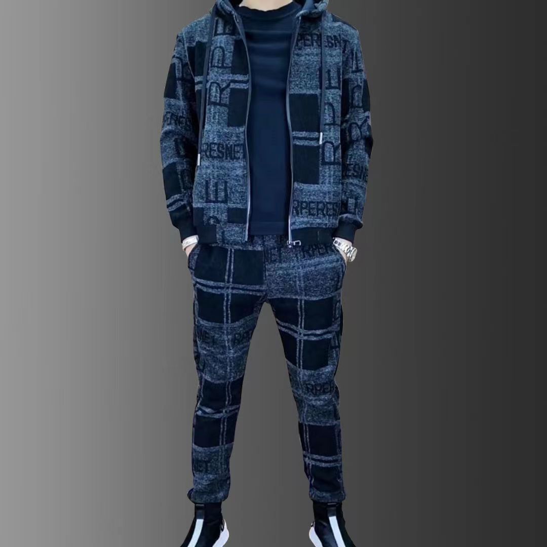Men's Zipper Hoodie Tracksuit Set Luxury Logo Printed Lapel Suit Jacket Sweatpants - Acapparelstore