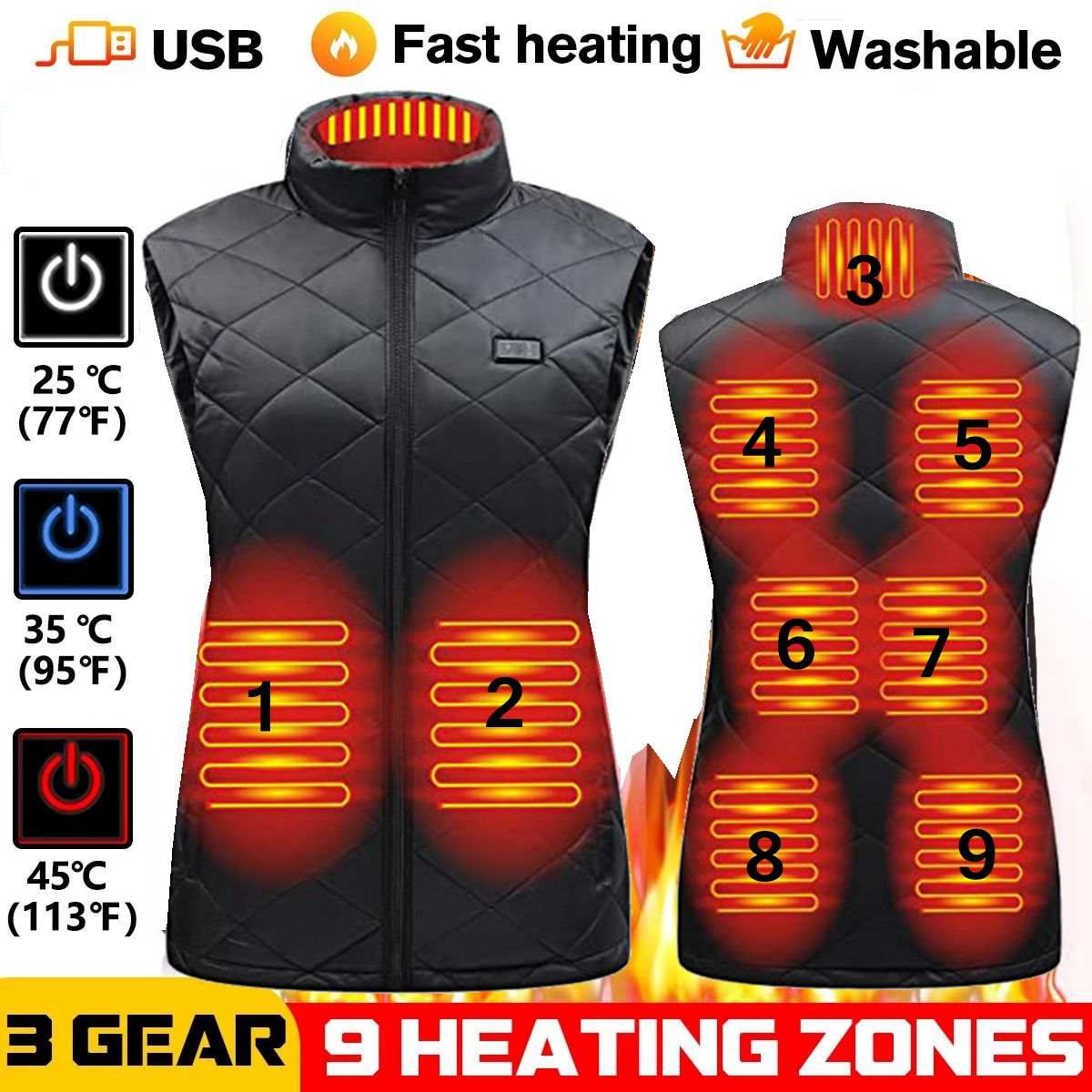 Heating Vest Autumn Winter Cotton Vest USB InfraredWomen&