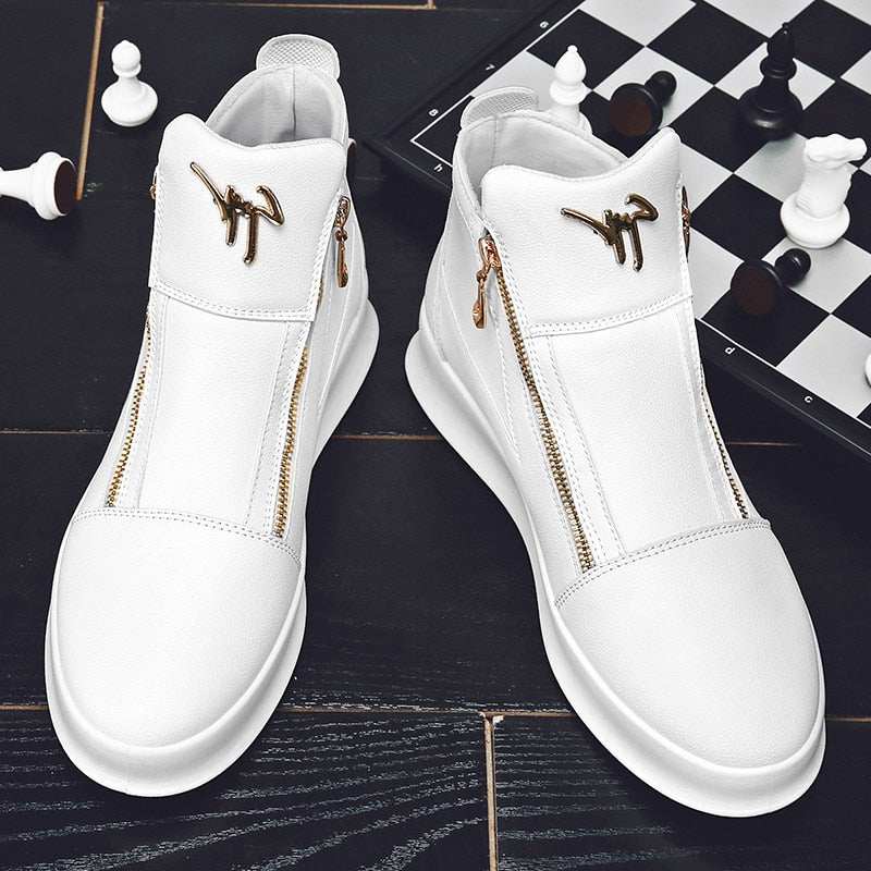 Luxury Men's Ankle Boots Black and White Crocodile Printed Shoes - Acapparelstore