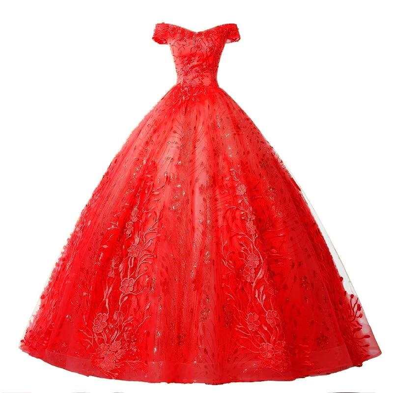 Women's Gold Quinceanera Wedding Dress Off Shoulder Party Dress - Acapparelstore