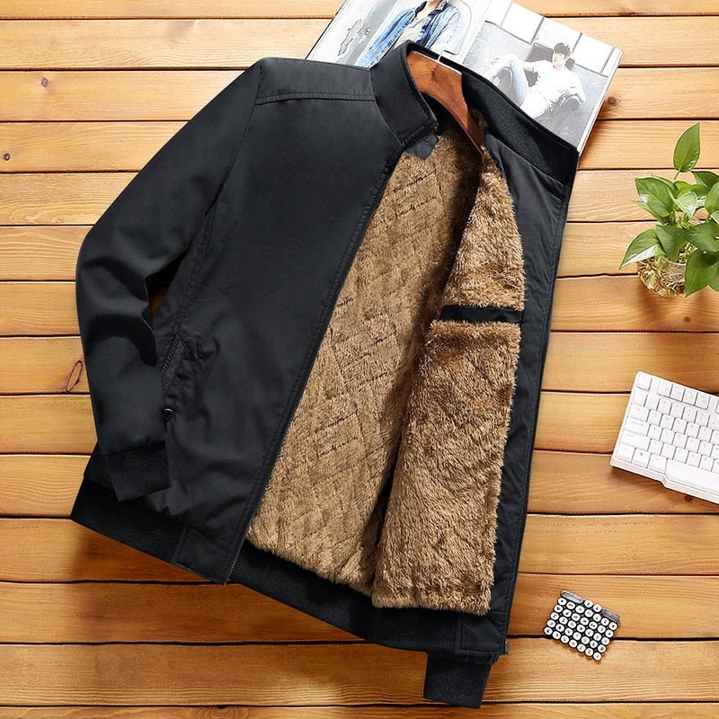 Fashion Jacket Stand Collar Fleece Lined Warm StreetwearMen&