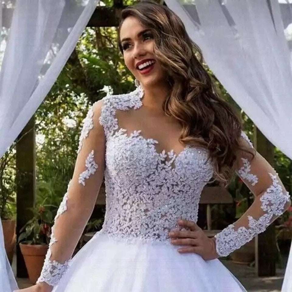 Luxury White/Ivory Women Long Train Wedding Dress - Acapparelstore