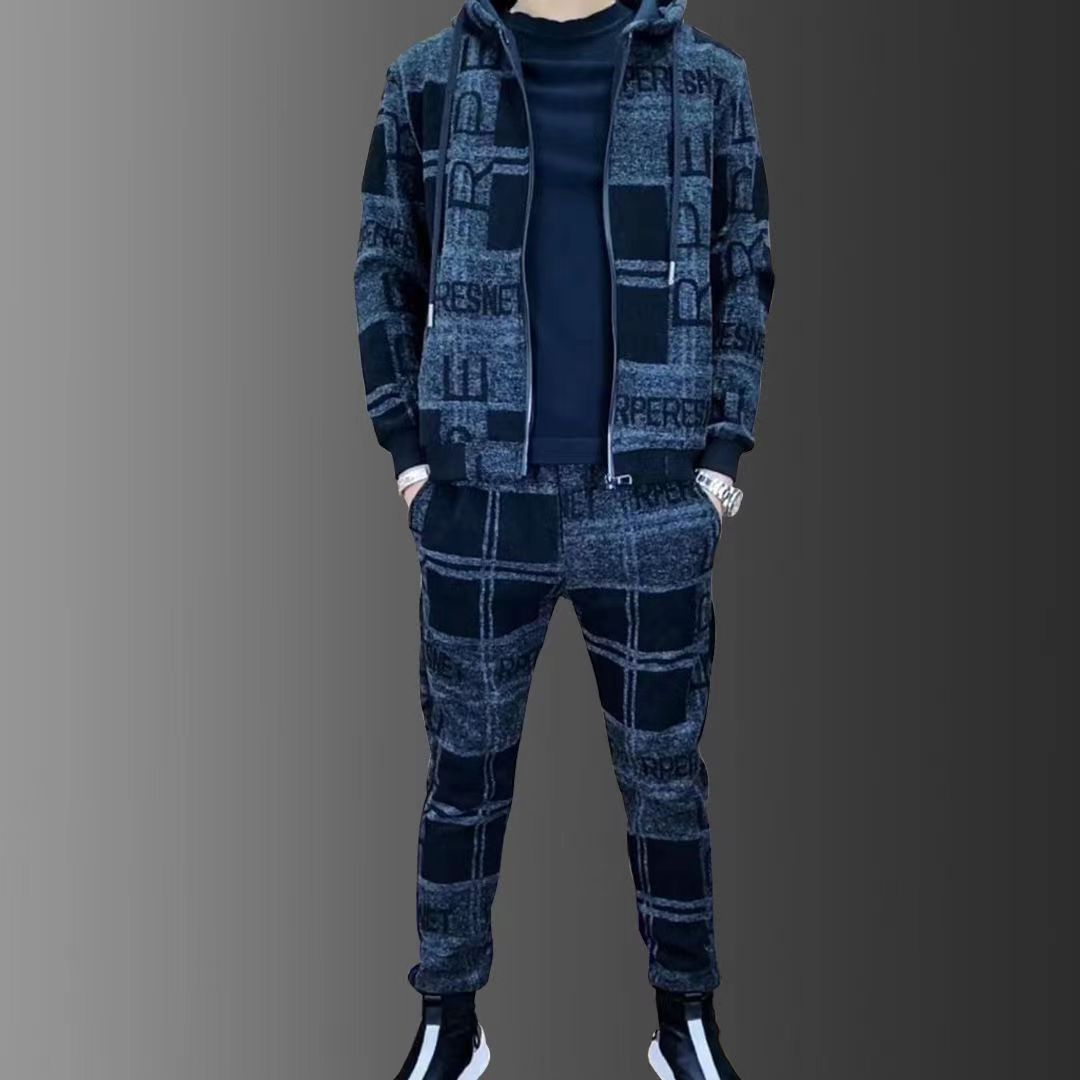 Men's Zipper Hoodie Tracksuit Set Luxury Logo Printed Lapel Suit Jacket Sweatpants - Acapparelstore
