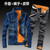Women Men Denim Fleece Lining Thick Warm Solid Denim Set - Acapparelstore