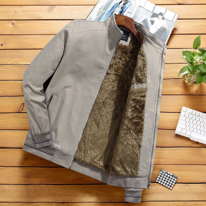Fashion Jacket Stand Collar Fleece Lined Warm StreetwearMen's Fashion Jacket Stand Collar Fleece Lined Warm Streetwear