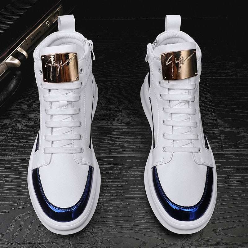 Luxury Men's Ankle Boots Black and White Crocodile Printed Shoes - Acapparelstore