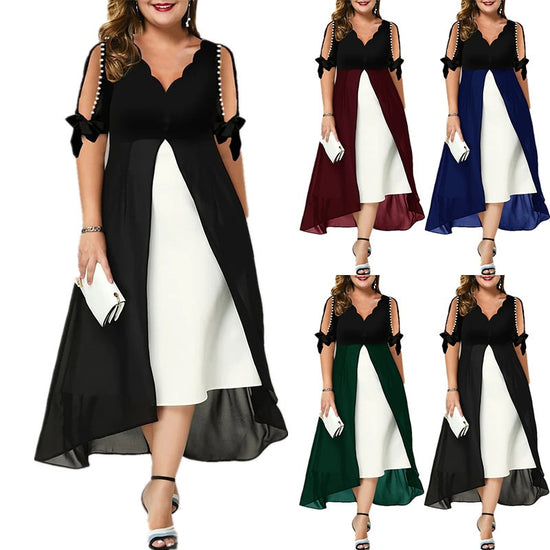 -Neck Dress Casual Solid Loose Party DressWomen&