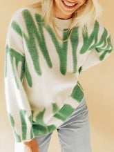 Print Knitted Sweater Women Elegant Green Striped Pullovers Sweater - Acapparelstore
