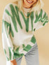 Print Knitted Sweater Women Elegant Green Striped Pullovers Sweater - Acapparelstore