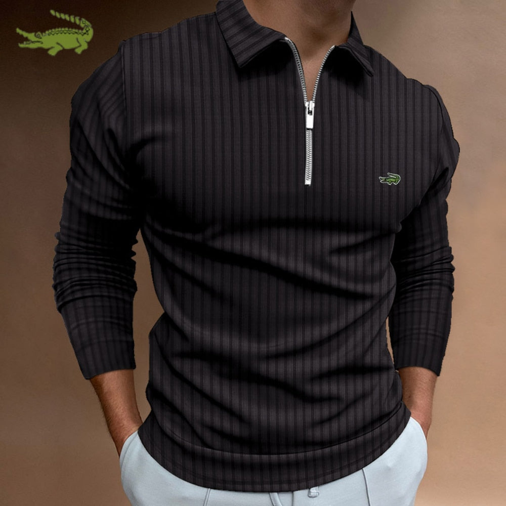 Men Stripe Long Sleeve Shirt Spring Autumn Embroidery Warm T-Shirt - Acapparelstore