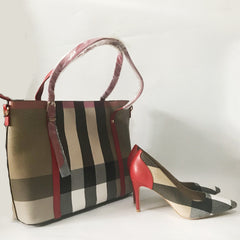 Striped Style Soft Pumps Shoes Match Big Handbag SetsWomen's Striped Style Soft Pumps Shoes Match Big Handbag Sets