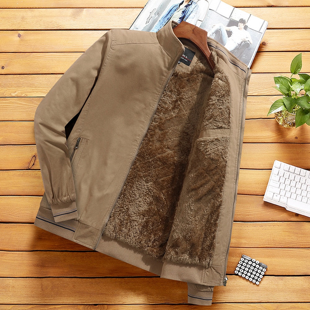 Fashion Jacket Stand Collar Fleece Lined Warm StreetwearMen's Fashion Jacket Stand Collar Fleece Lined Warm Streetwear