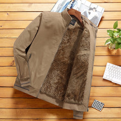 Fashion Jacket Stand Collar Fleece Lined Warm StreetwearMen's Fashion Jacket Stand Collar Fleece Lined Warm Streetwear