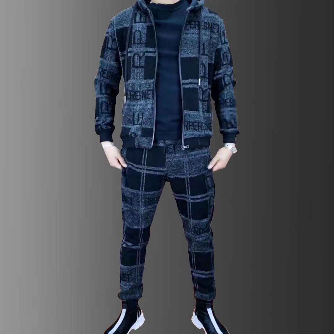 Men's Zipper Hoodie Tracksuit Set Luxury Logo Printed Lapel Suit Jacket Sweatpants - Acapparelstore