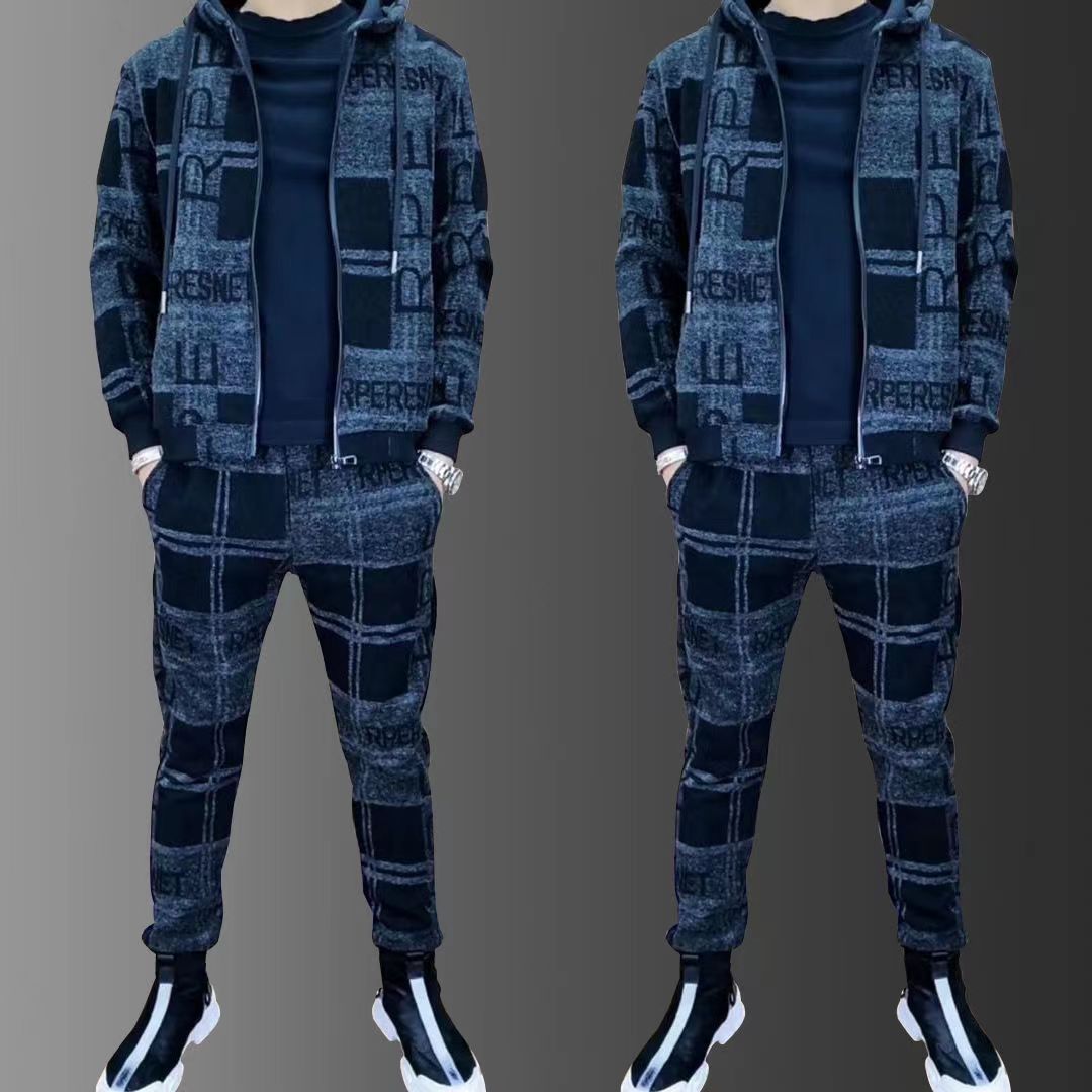 Men's Zipper Hoodie Tracksuit Set Luxury Logo Printed Lapel Suit Jacket Sweatpants - Acapparelstore