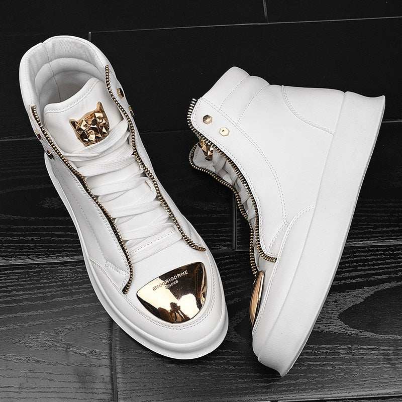 Luxury Men's Ankle Boots Black and White Crocodile Printed Shoes - Acapparelstore