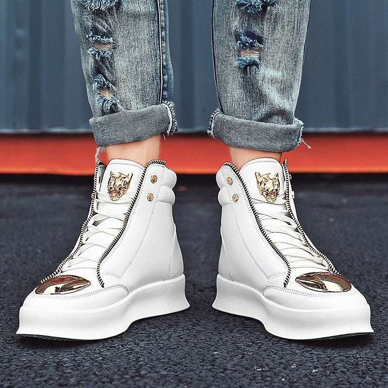 Luxury Men's Ankle Boots Black and White Crocodile Printed Shoes - Acapparelstore