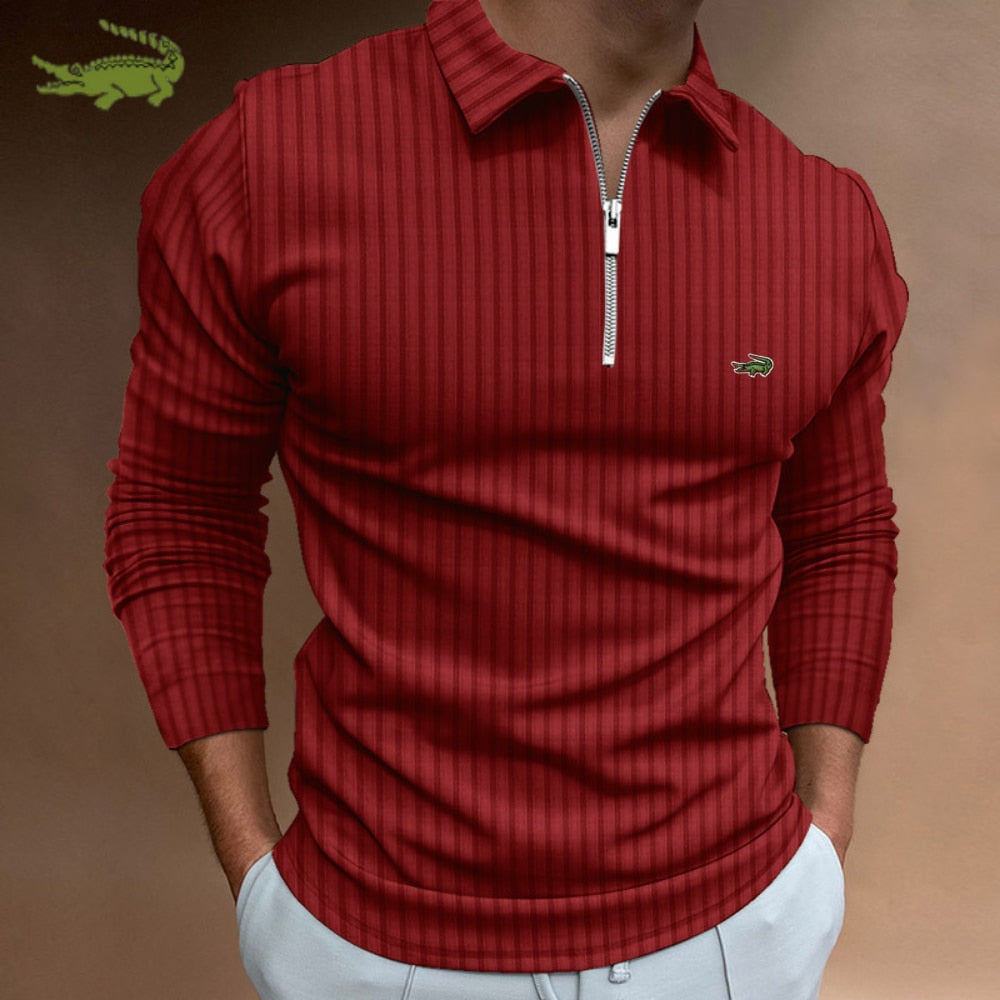 Men Stripe Long Sleeve Shirt Spring Autumn Embroidery Warm T-Shirt - Acapparelstore