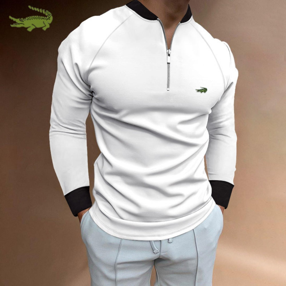 Men Stripe Long Sleeve Shirt Spring Autumn Embroidery Warm T-Shirt - Acapparelstore