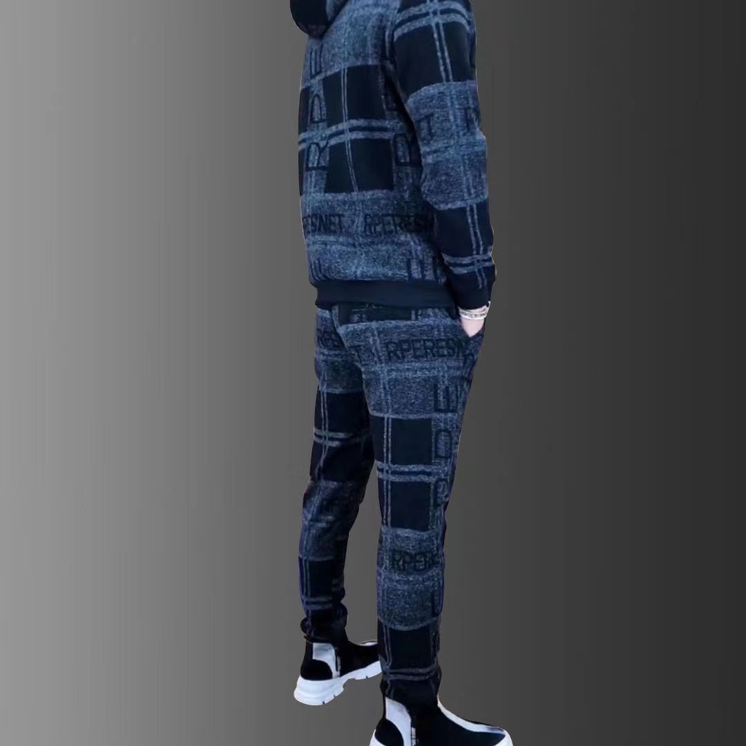 Men's Zipper Hoodie Tracksuit Set Luxury Logo Printed Lapel Suit Jacket Sweatpants - Acapparelstore