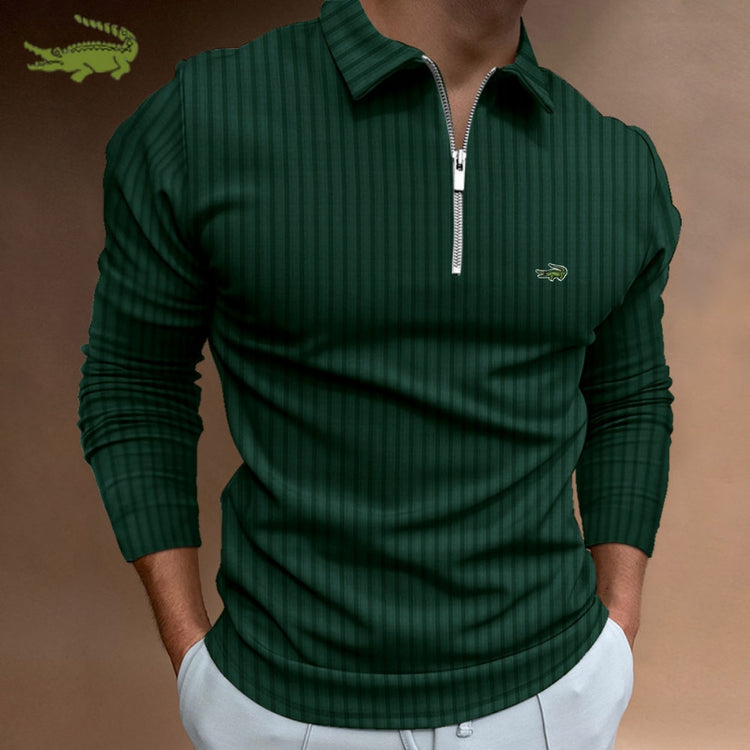 Men Stripe Long Sleeve Shirt Spring Autumn Embroidery Warm T-Shirt - Acapparelstore