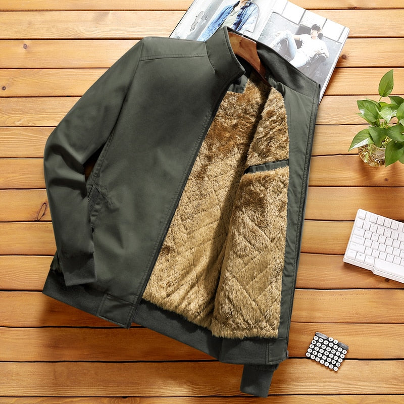 Fashion Jacket Stand Collar Fleece Lined Warm StreetwearMen's Fashion Jacket Stand Collar Fleece Lined Warm Streetwear