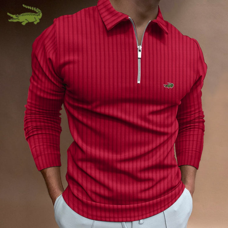 Men Stripe Long Sleeve Shirt Spring Autumn Embroidery Warm T-Shirt - Acapparelstore