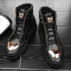 Luxury Men's Ankle Boots Black and White Crocodile Printed Shoes - Acapparelstore