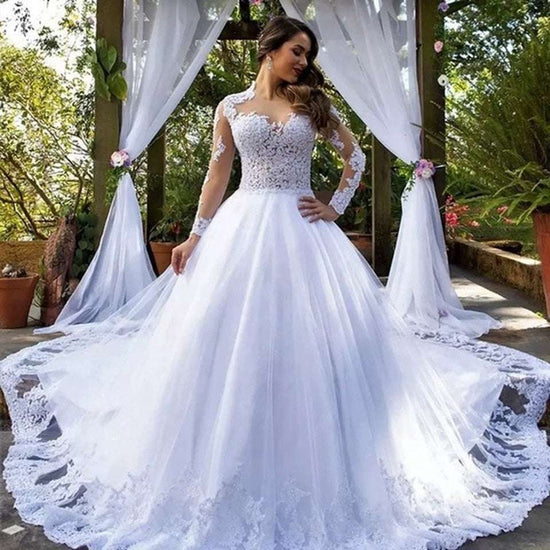 Luxury White/Ivory Women Long Train Wedding Dress - Acapparelstore