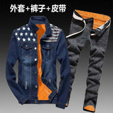 Women Men Denim Fleece Lining Thick Warm Solid Denim Set - Acapparelstore