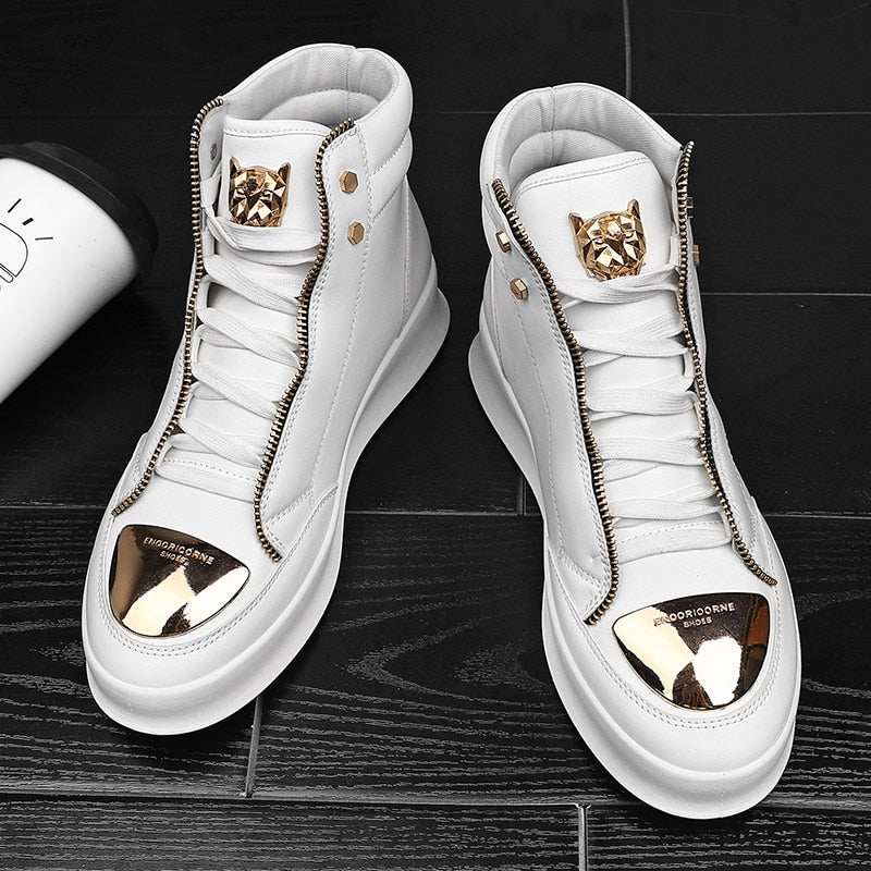 Luxury Men's Ankle Boots Black and White Crocodile Printed Shoes - Acapparelstore