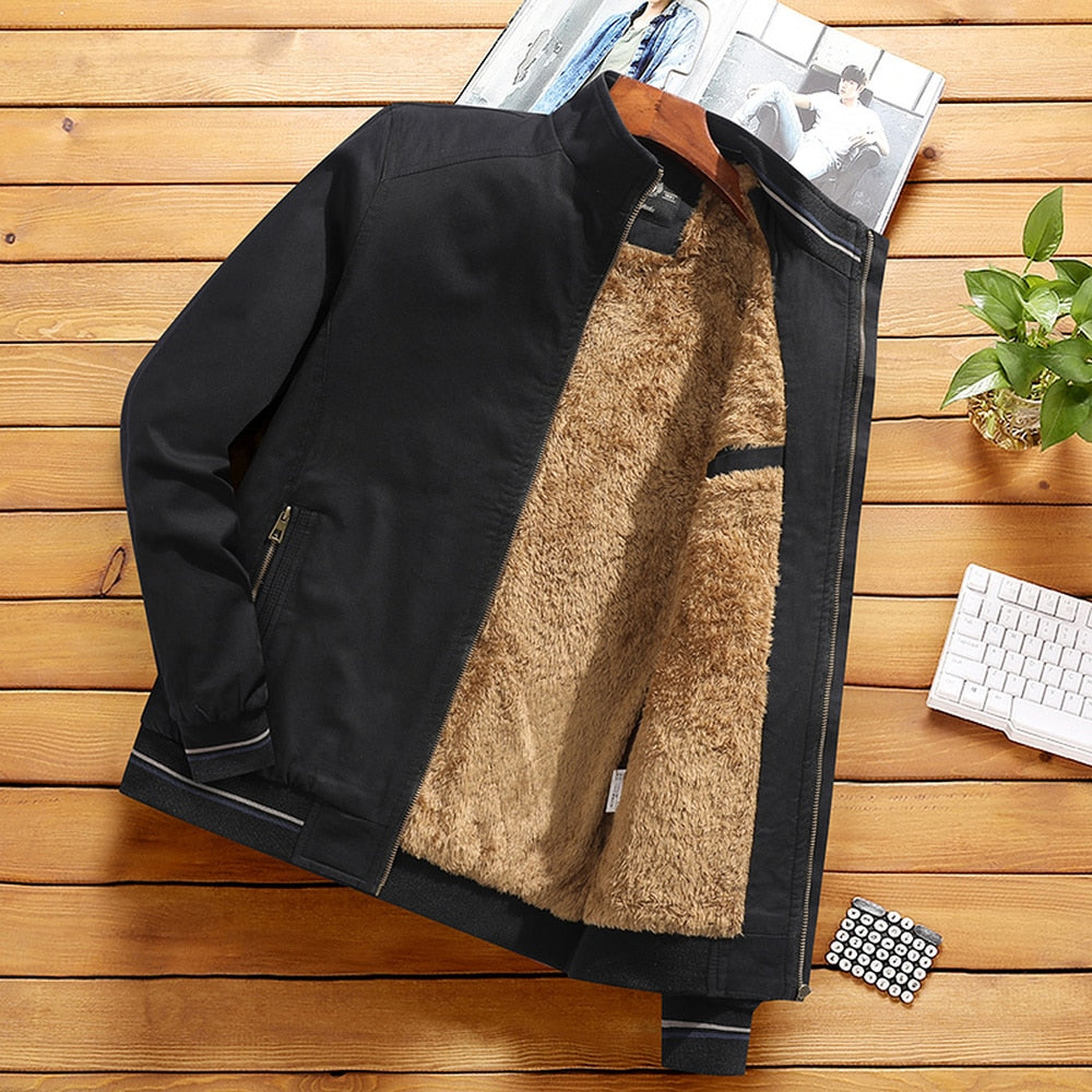 Fashion Jacket Stand Collar Fleece Lined Warm StreetwearMen's Fashion Jacket Stand Collar Fleece Lined Warm Streetwear