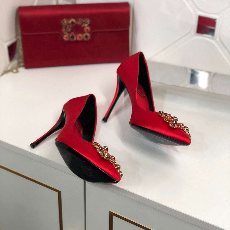 Rhinestone Pointed High Heels Stiletto Party Wedding ShoesWomen&