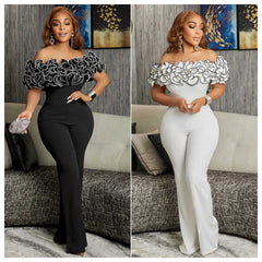 Shoulder Jumpsuit Cascading Ruffles Wide Leg JumpsuitVintage Women Off Shoulder Jumpsuit Cascading Ruffles Wide Leg Jumpsui