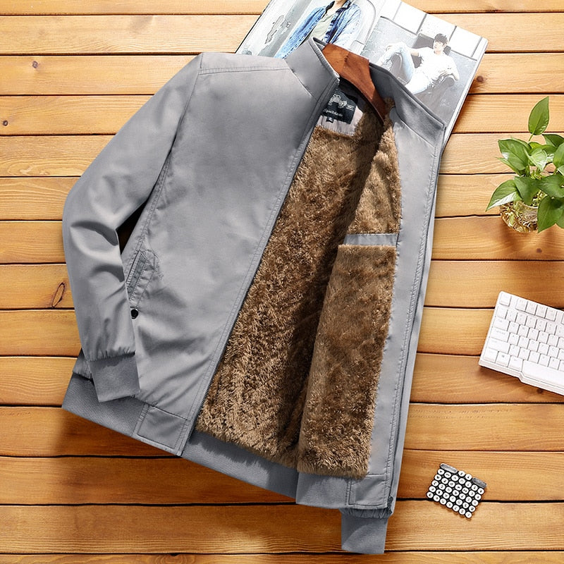 Fashion Jacket Stand Collar Fleece Lined Warm StreetwearMen&