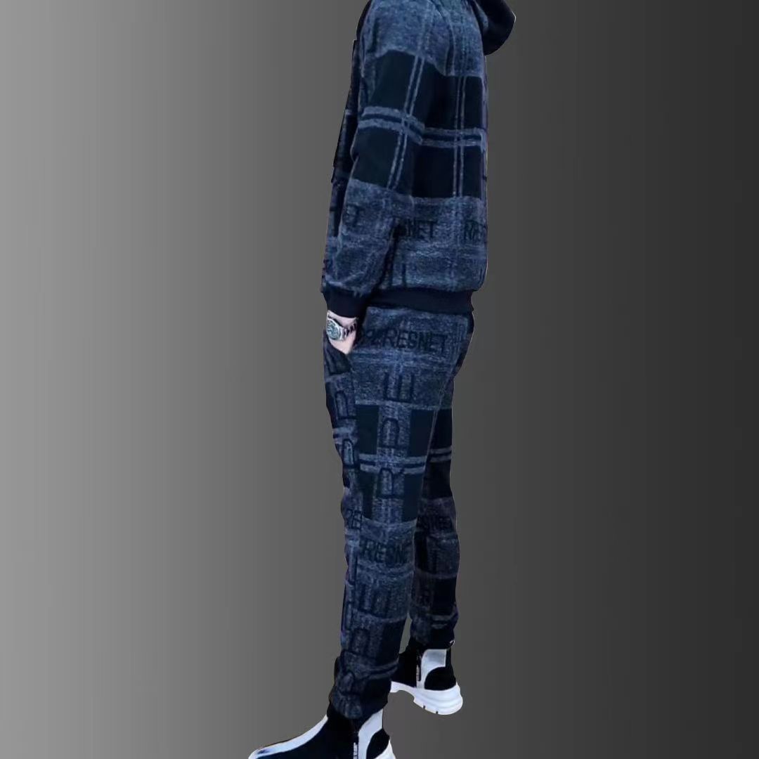 Men's Zipper Hoodie Tracksuit Set Luxury Logo Printed Lapel Suit Jacket Sweatpants - Acapparelstore