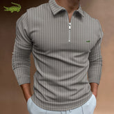 Men Stripe Long Sleeve Shirt Spring Autumn Embroidery Warm T-Shirt - Acapparelstore