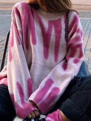 Print Knitted Sweater Women Elegant Green Striped Pullovers Sweater - Acapparelstore