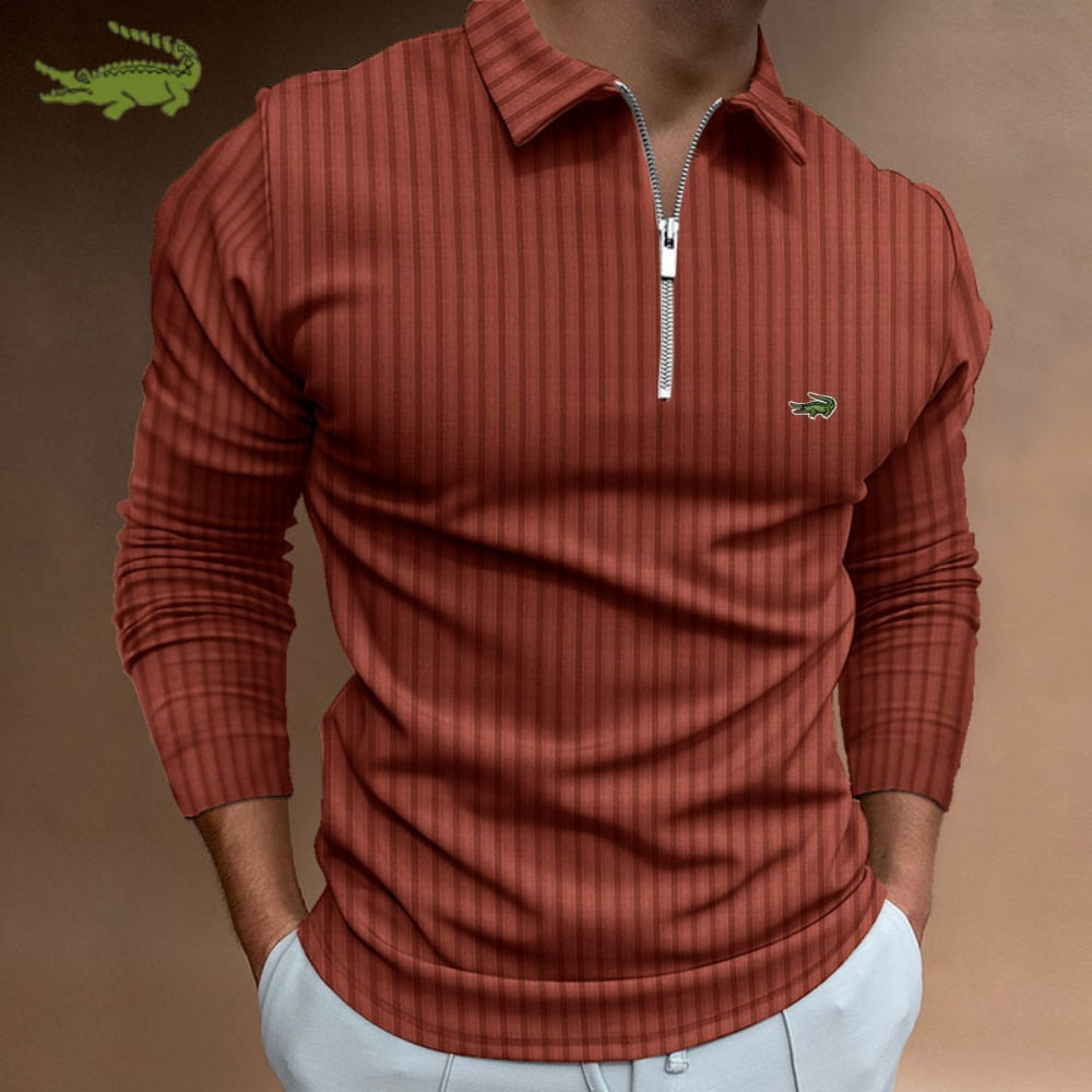 Men Stripe Long Sleeve Shirt Spring Autumn Embroidery Warm T-Shirt - Acapparelstore