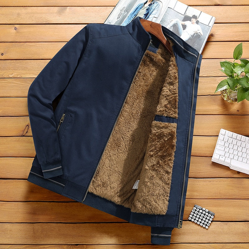 Fashion Jacket Stand Collar Fleece Lined Warm StreetwearMen's Fashion Jacket Stand Collar Fleece Lined Warm Streetwear