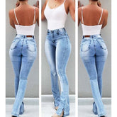 Causal Washed Ripped Hole Ladies High Waist Vintage Skinny Slim JeansWoman&