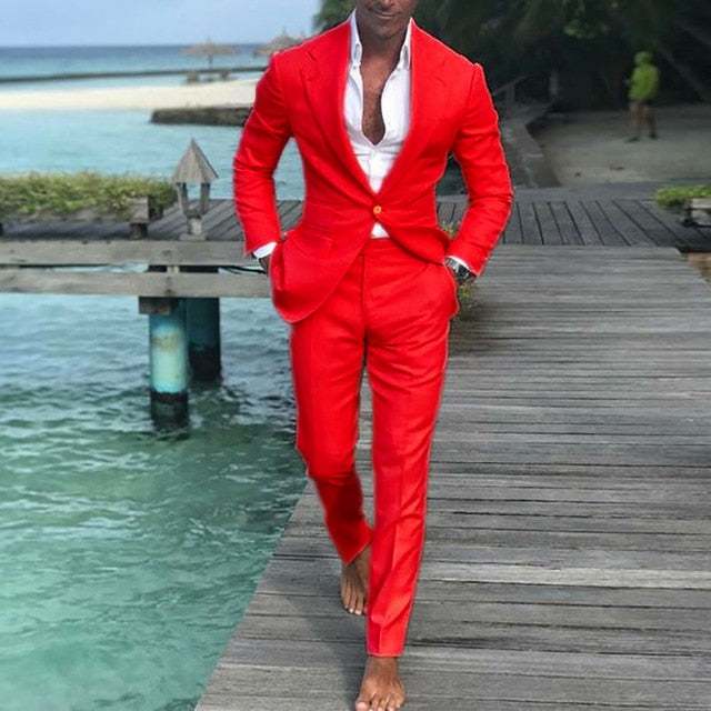 Pink Classic Suit Solid BlazerMen's Pink Classic Suit Solid Blazer And Pants One Button OL Office We
