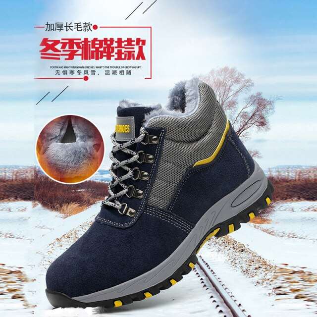 Men's Safety Work Boots Warm Plush Fur Labor Insurance Puncture Proof Snow Boot - Acapparelstore