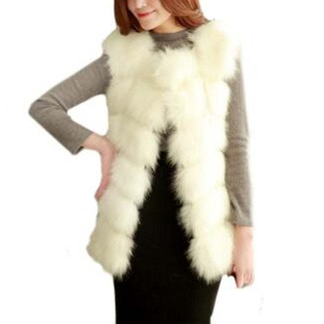 faux fur vest coats Warm Fox Fur Silver Women CoatWomen&