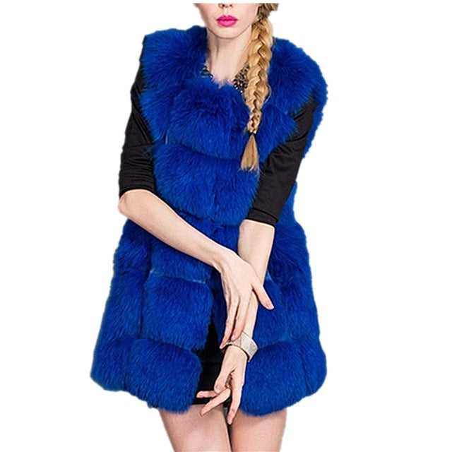 faux fur vest coats Warm Fox Fur Silver Women CoatWomen's faux fur vest coats Warm Fox Fur Silver Women Coat