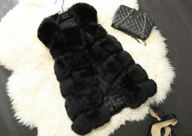 faux fur vest coats Warm Fox Fur Silver Women CoatWomen's faux fur vest coats Warm Fox Fur Silver Women Coat