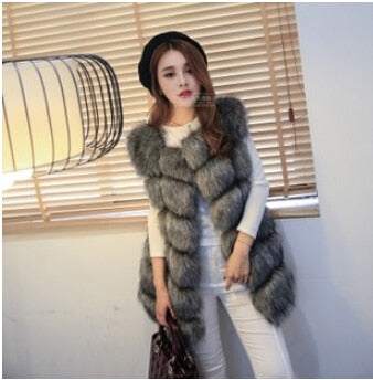 faux fur vest coats Warm Fox Fur Silver Women CoatWomen&